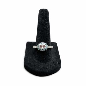 Vintage Style Turquoise & Pink Stone Oval Ring – Silver Tone-Size 8
